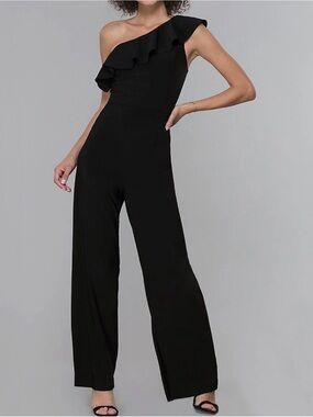 Altar’d State Black One-Shoulder Ruffle Wide-Leg Jumpsuit